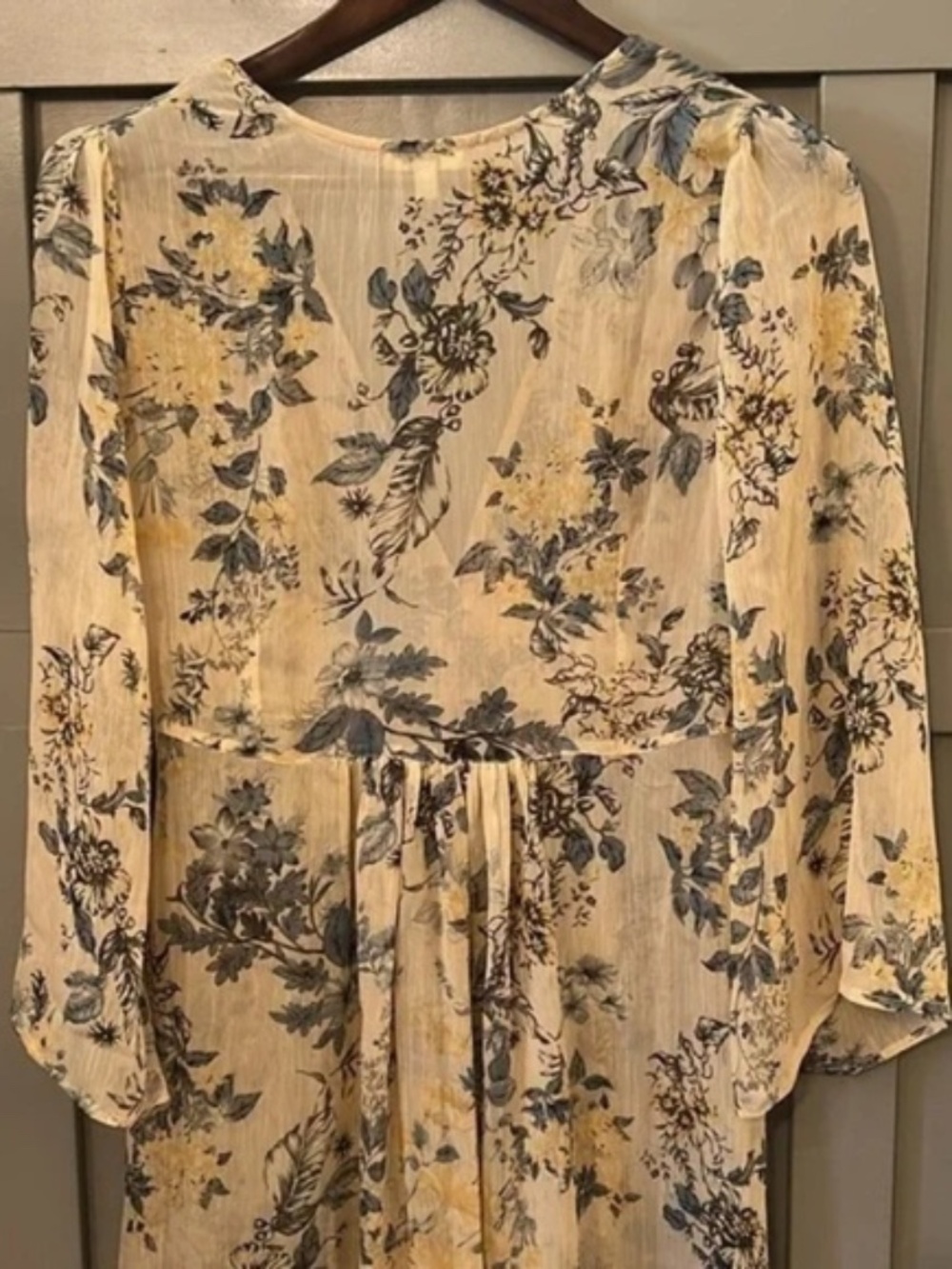 Kori America Floral Kimono Robe Maxi Dress Coverup Yellow Button Front Small - Picture 7 of 9